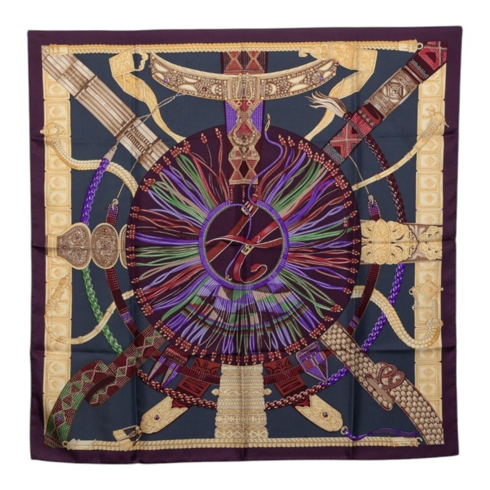 Hermes Carre 90 Ceintures et Liens Belt and Tie Scarf Muffler Purple Multicol...